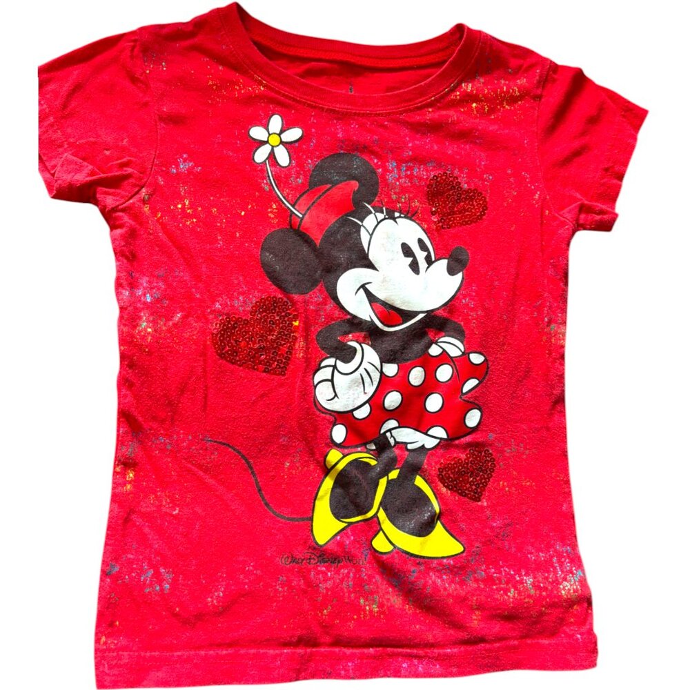Walt Disney World Kids Red Minnie Mouse Sequins Tee‎ Youth XS Disney Parks